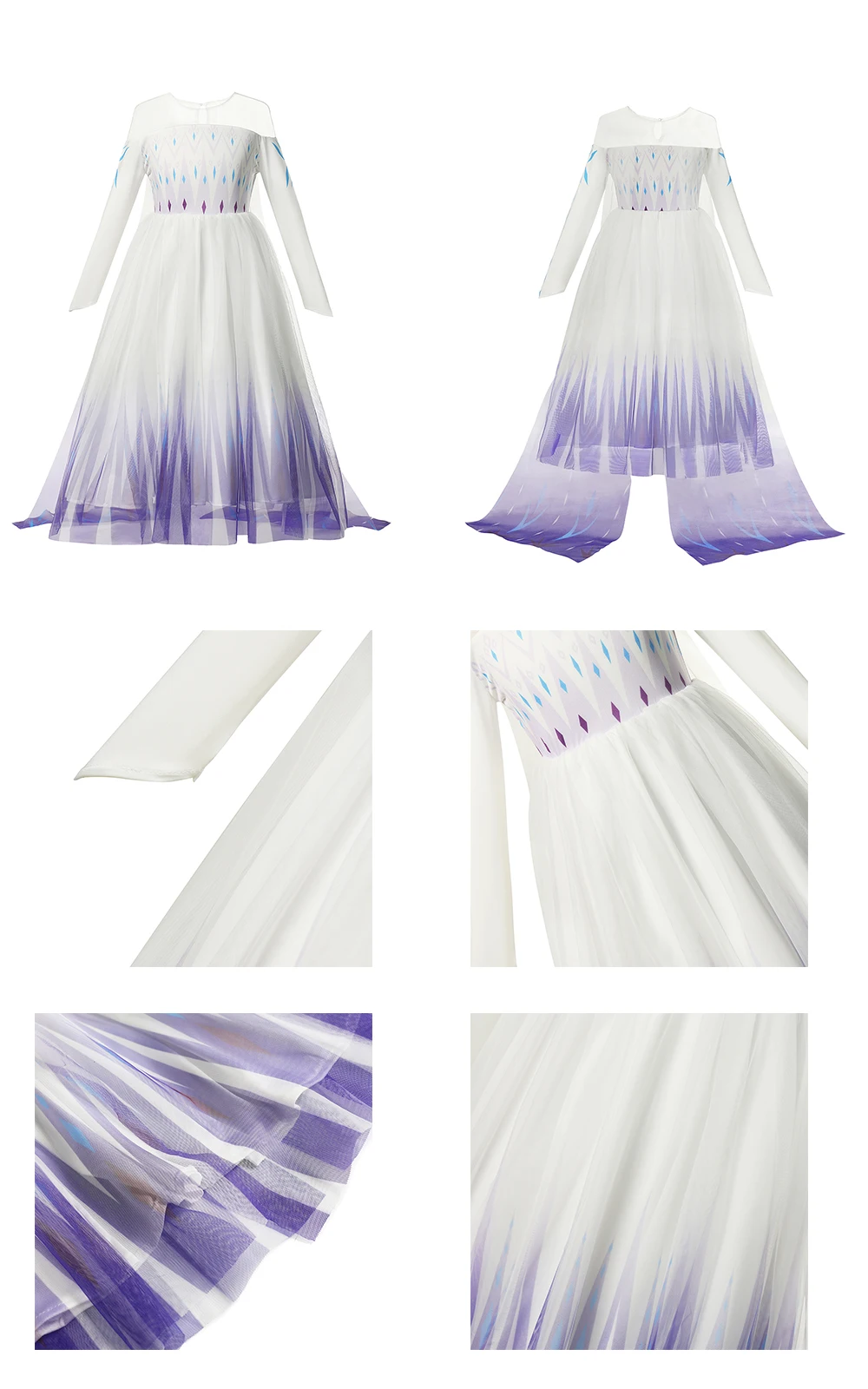 Disney Elsa Princess Dress White Costume For Girls Frozen 2 Snowflake Dresses Snow Queen Costume Cosplay Princess Girls Clothes