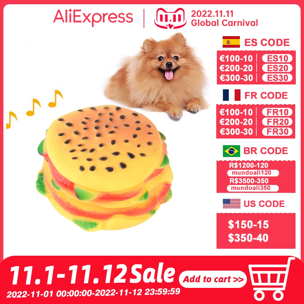 

Dog Squeaky Toy Hamburger Chew Toy Interactive Dog Toy Training Playing Chewing Prevent Dental Calculus Toy For Dogs Supplies