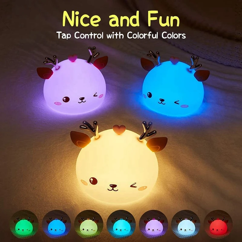 Promotion! Portable Night Lights for Kids Baby Silcone Light USB Rechargeable Deer Lamp with Press Sensor |