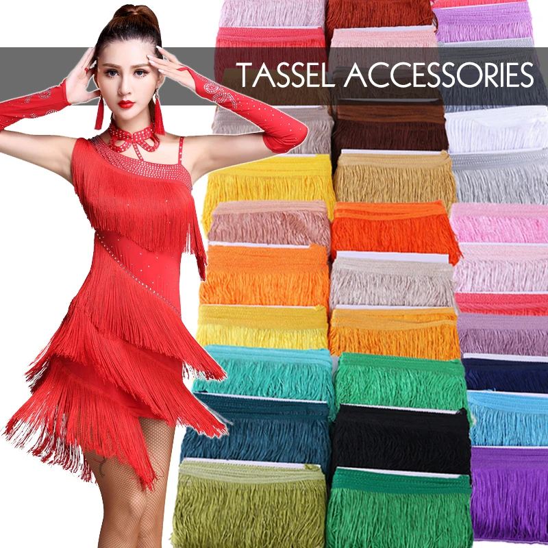 

10m Fringe Lace Tassel Polyester Lace Trim Ribbon Latin dance skirt curtain fringes for sewing DIY stage clothes Accessories