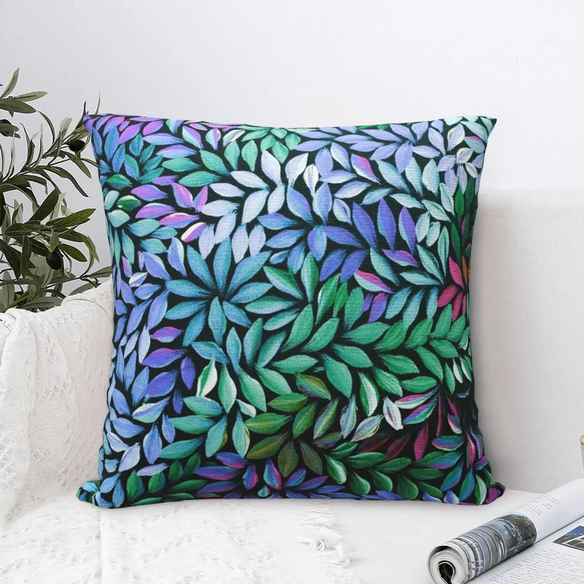 

Leaves Pink Purple Turquoise Square Pillowcase Cushion Cover Comfort Pillow Case Polyester Throw Pillow cover For Home Sofa