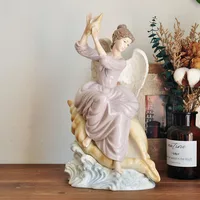 High Temperature Ceramic Hand Painted Conch Angel Girl Statue Birthday Gifts Exquisite Home Furnishings Home & Office Decoration