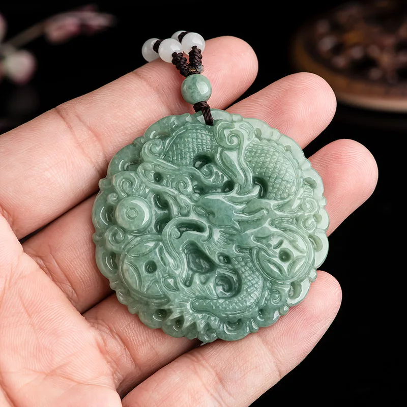 

Burmese Jade Dragon Pendant Fashion Jewelry Green Jadeite Natural Charms Necklaces Necklace Carved Amulet Emerald Accessories