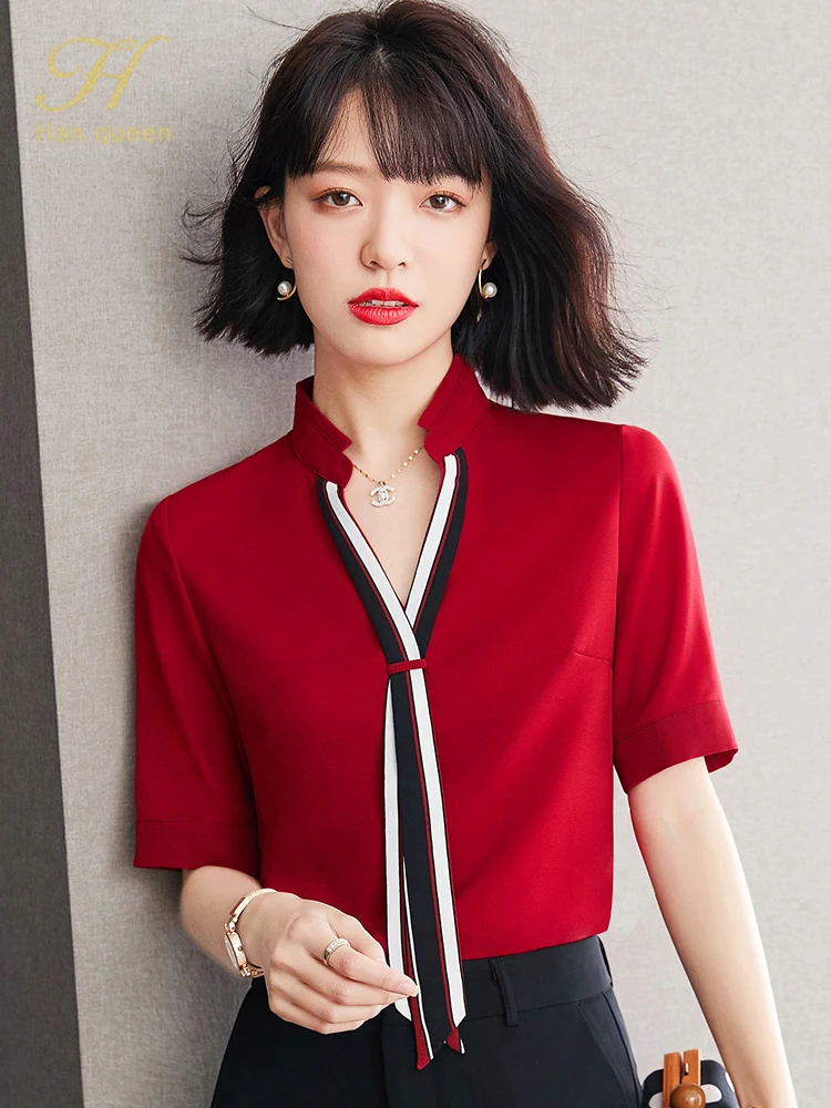 

Блузка женская шифоновая на шнуровке с коротким рукавом, в Корейском стиле