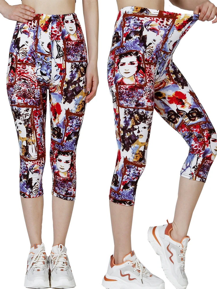 CHSDCSI Capris Women's Graffiti Print Outwear Calf Pants Soft Extra Large Stretch Tight Casual  Sports Retro Comfortable