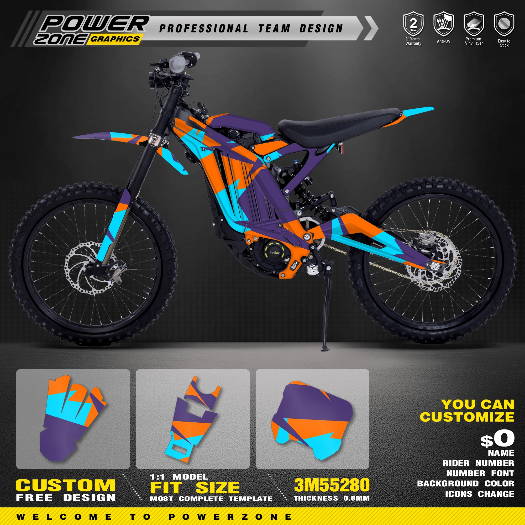 PowerZone пользовательская команда Графический фон наклейки Наборы для Surron Sur-ron