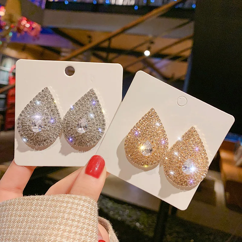 

925 Silver Needle Zircon Earrings, Exaggerated Personality, Super Flash, Diamond Set, Water Drop Fashionable Atmospher