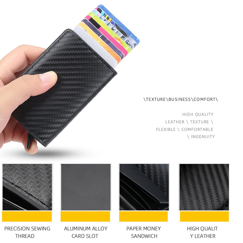 Men's Anti-theft Card Swiping Bag RFID Short Automatic Small Wallets Bank Business Clips Money Slots Female Plaid Card Holders