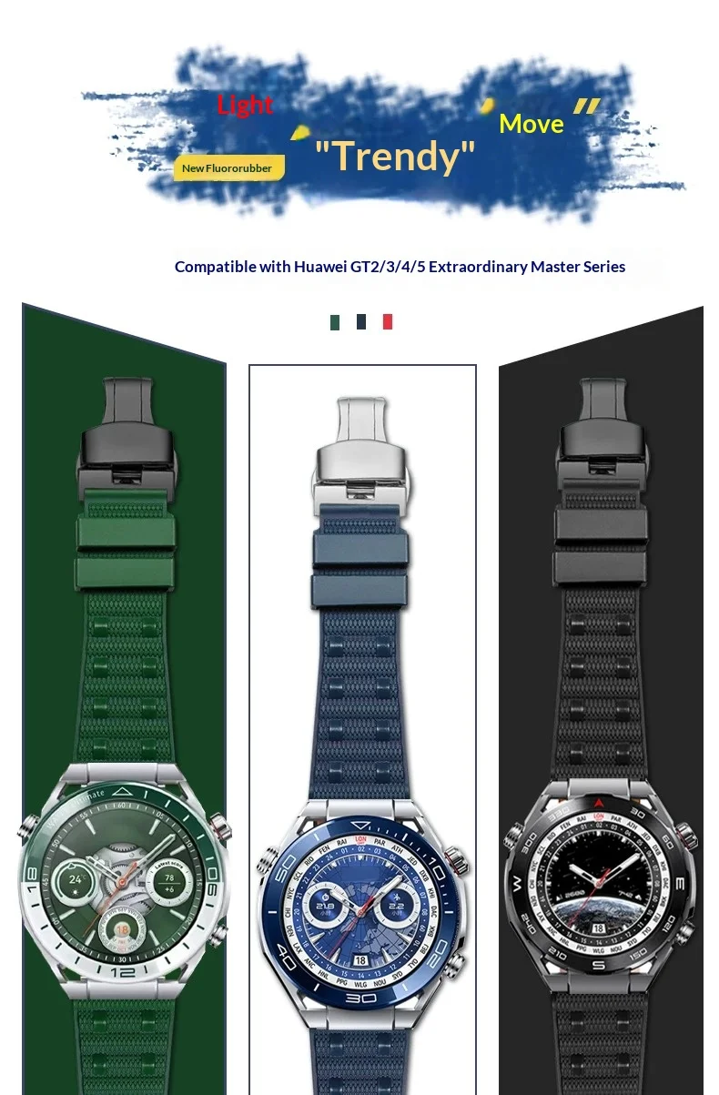Ремешки для часов Huawei Watch Ultimate Master, GT5GT5Pro, GT2GT2Pro, Watch4GT4 Pro3Pro. Сменные спортивные ремешки из резины FKM. (art.: 3920da2d8ba37) - 3920da2d8ba37