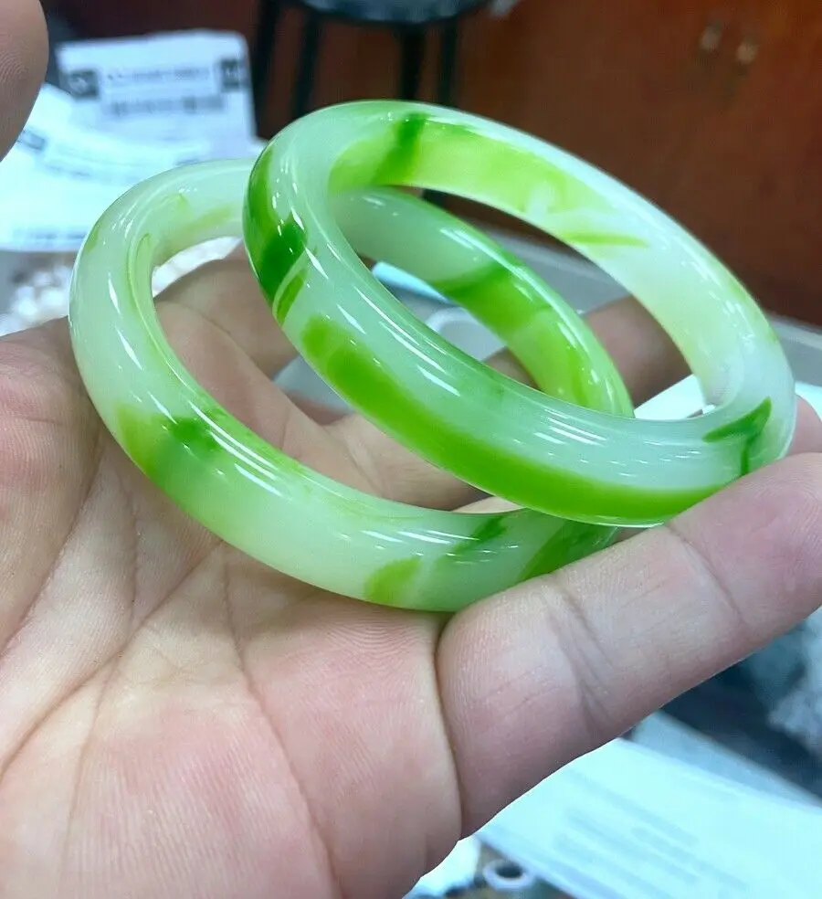 

Hot 100% Natural Green White A JADE Jadeite Bangle Bracelet size 56-62mm