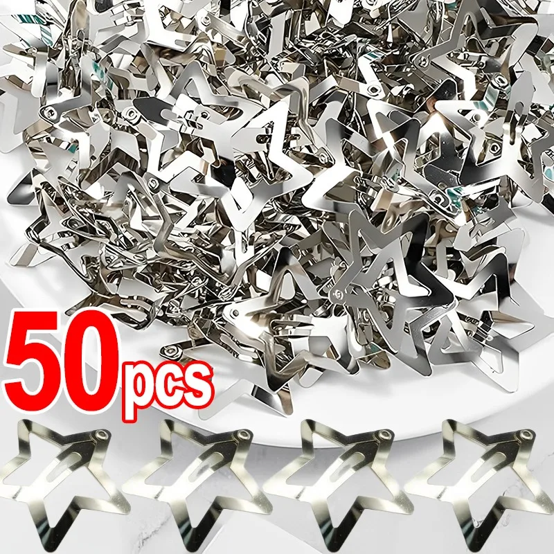 

2/50Pcs Y2K Silver Star Hair Clips for Girls Filigree Star Metal Snap Clip Hairpins Barrettes Hair Jewelry Nickle Free Bobby Pin