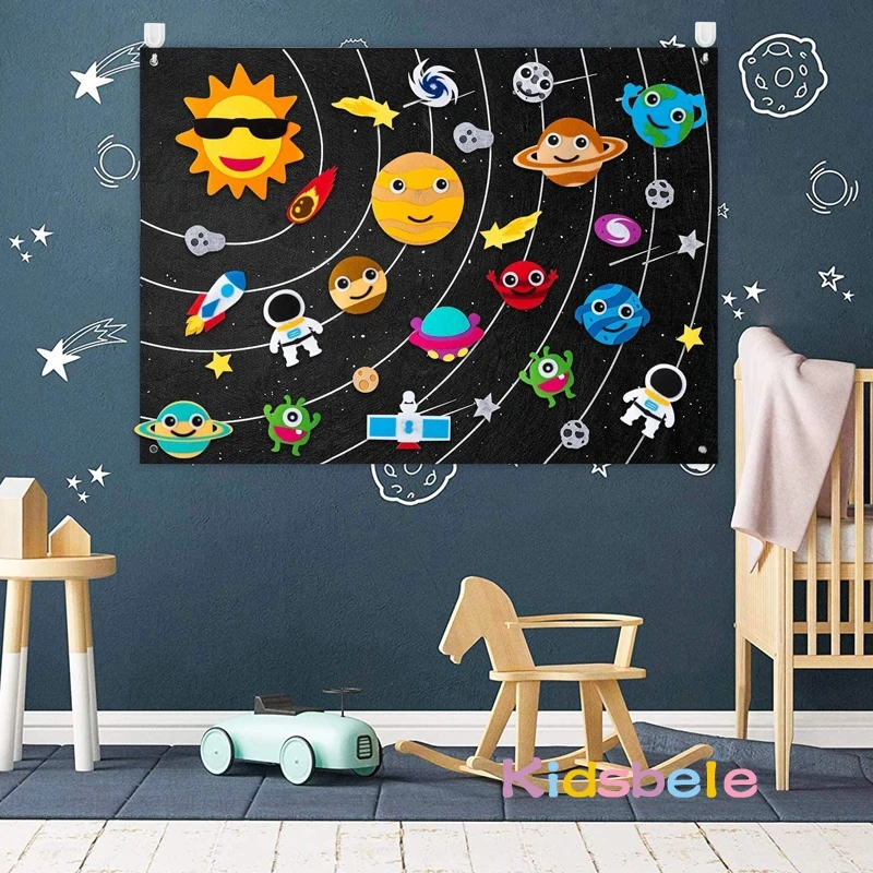 Outer Space Felt Montessori Board Toy Solar System Universe Storytelling Flannel Interactive Play Mat Education Toys For Kids images - 6