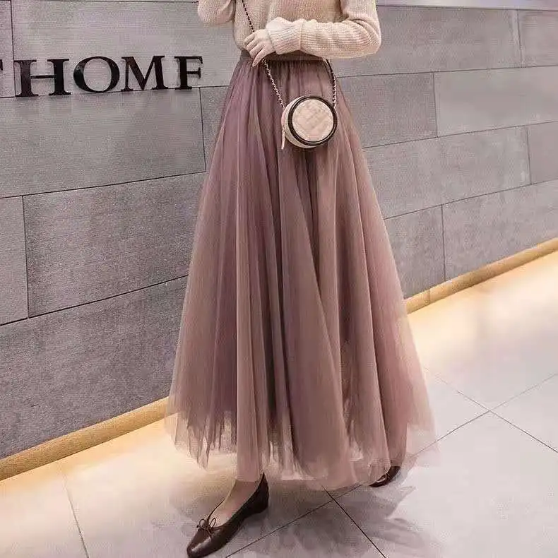 

Women 2022 Spring Summer Tulle Skirts Female Pleated Skirts Tulle Skirt Ladies Fashion Elastic High Waist Mesh Tutu Skirts K51