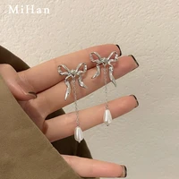 mihan 925 silver needle modern jewelry bow earrings popular design simulated pearl drop earrings for girl lady gifts wholesale