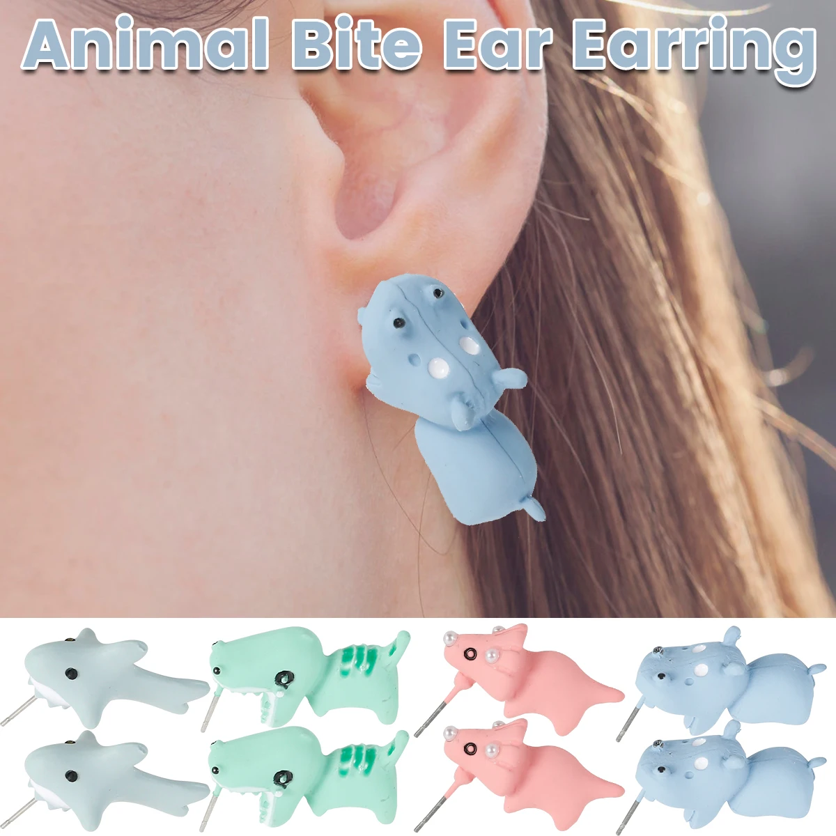 

Animal Bite Ear Earrings Dinosaur Shark Hippo Studs Earrings Funny Animal Bite Ear Earring Decor for Girls Women Gift
