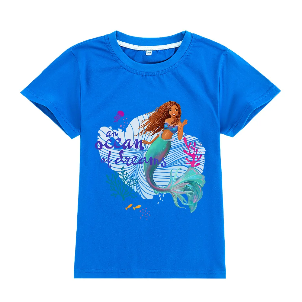 

Boys Girls Clothes Summer Children Tees the little mermaid Kids Clothing Cotton Short-sleeved T-shirts Cartoon Teenager Tops