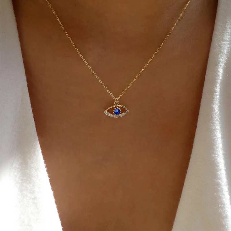 

Charm Luck Turkey Blue Evil Eye Necklaces Gold Color Blue Rhinestone Eye Choker Necklace for Women Fashion Jewelry Gift