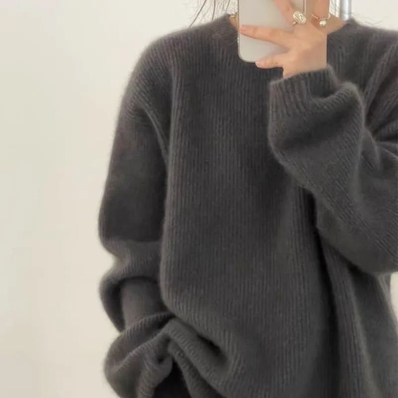 

New Cashmere Sweater Women O Neck Loose Soft Waxy Sweater Thick Solid Color Knitted Bottoming Shirt In Autumn and Winter of 2022