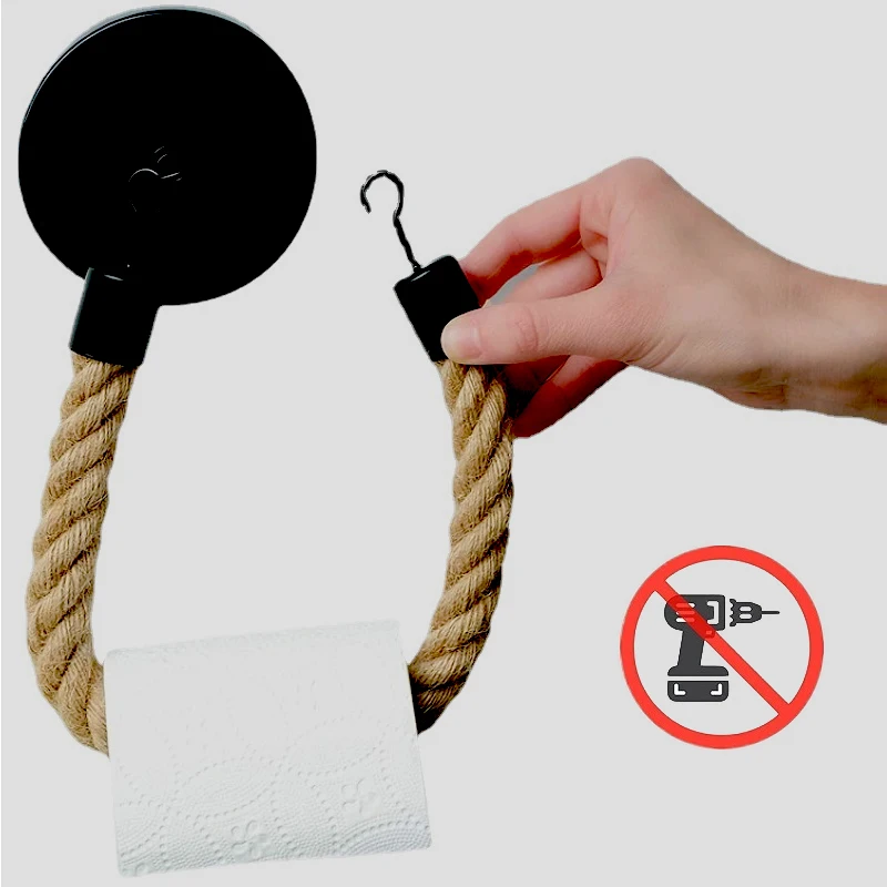 

Toilet Roll Paper Holders Retro Hemp Rope Punchless Wall Mounted Rack Washroom Decor Tissue Holder Bathroom Storage Accessories