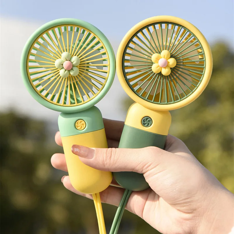 

Mini Candy Color Flower Handheld Sling Small Fan USB Charging Portable Silent Office Student Gift Fan