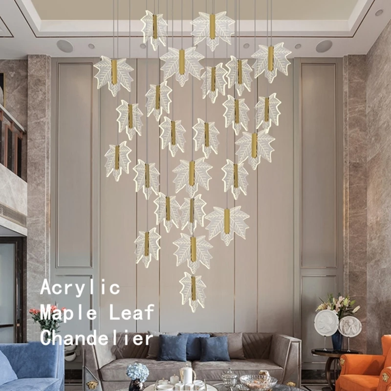 

Stairs Chandelier For Bedroom Headboard Living Room Villa Sales Department Duplex Building Acrylic Maple Leaf Pendant Lamp