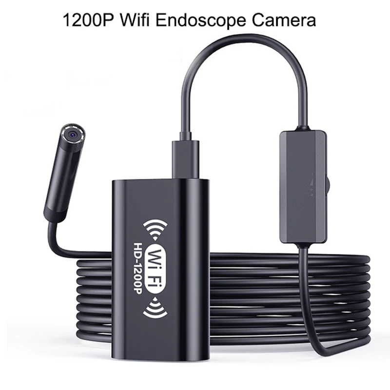 

1200P Wifi Endoscope Camera 8mm Len 8LED 10M Soft Wire Waterproof USB Pipeline Car Repair Inspection Borescope By IOS Android PC