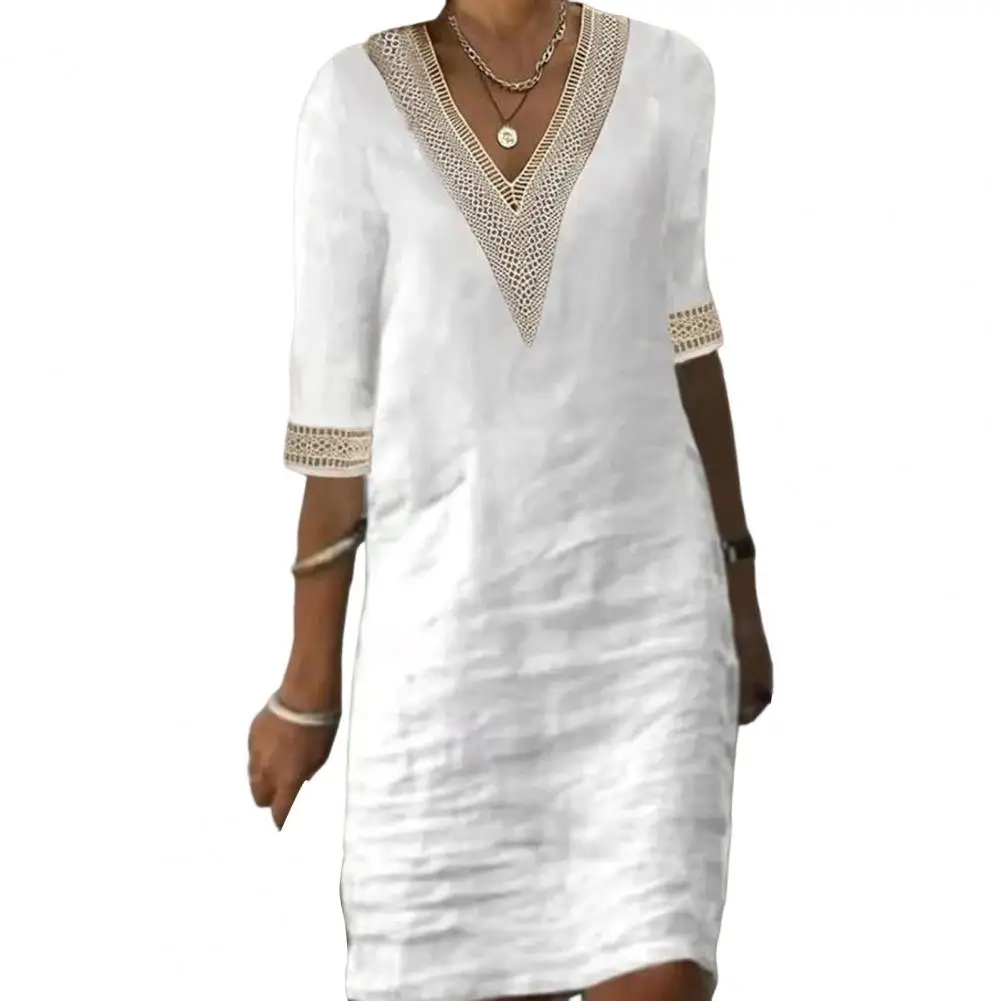 

2023 Women Short Dress Thin Dress Elegant Lace Stitching Casual Dress vestidos para mujer