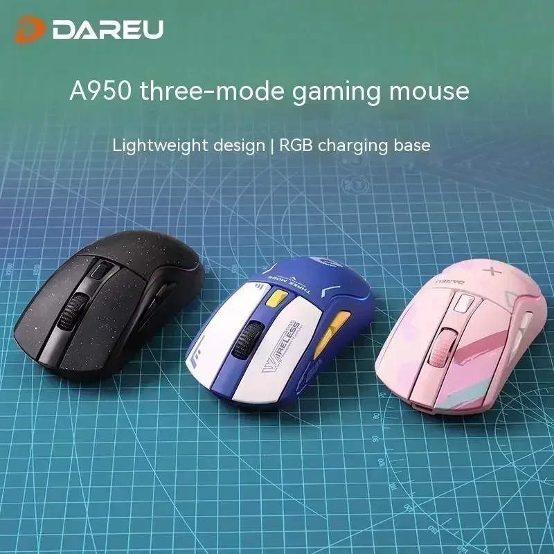 Беспроводная мышь Dareu A950 3 режима сенсор Paw3395 RGB 88g легкая эргономичная Bluetooth 2 4G