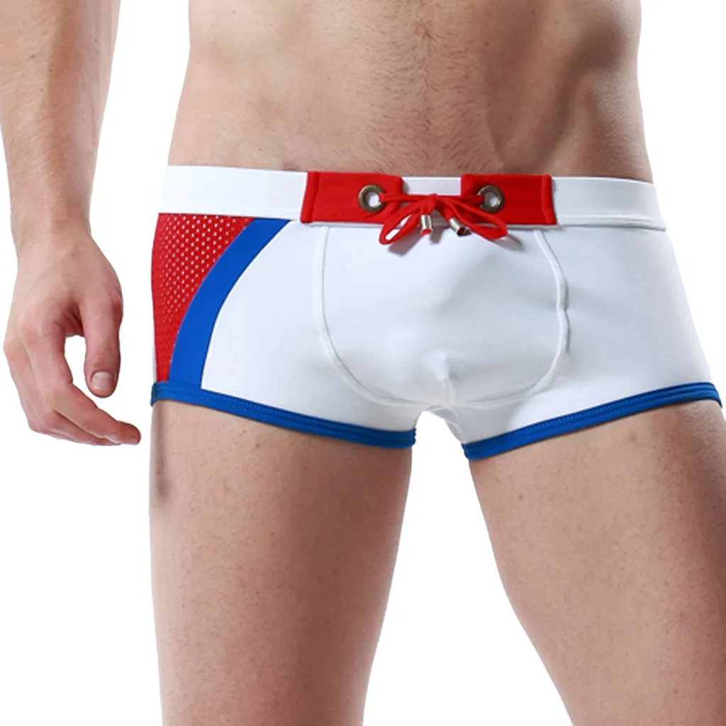 

Men's Brand Stripe Sexy Nylon Breathable Bulge Briefs Swimming Trunks