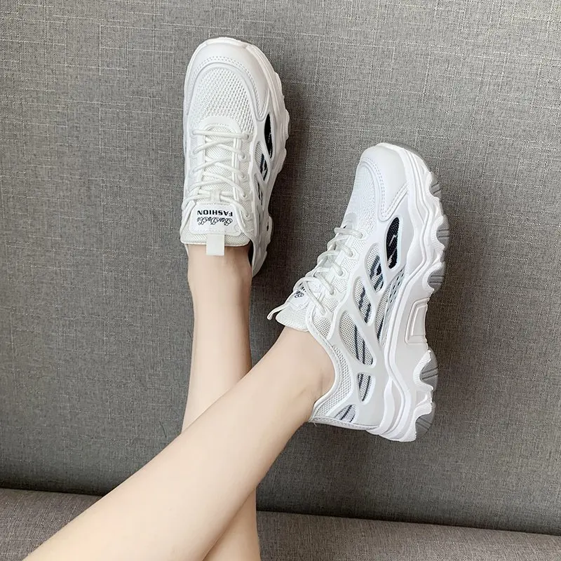 Women's Vulcanize Shoes 2021 Spring Breathable Mesh Casual Walking Shoes Outdoor Comfortable Lace-up Sneakers Shoes for Woman