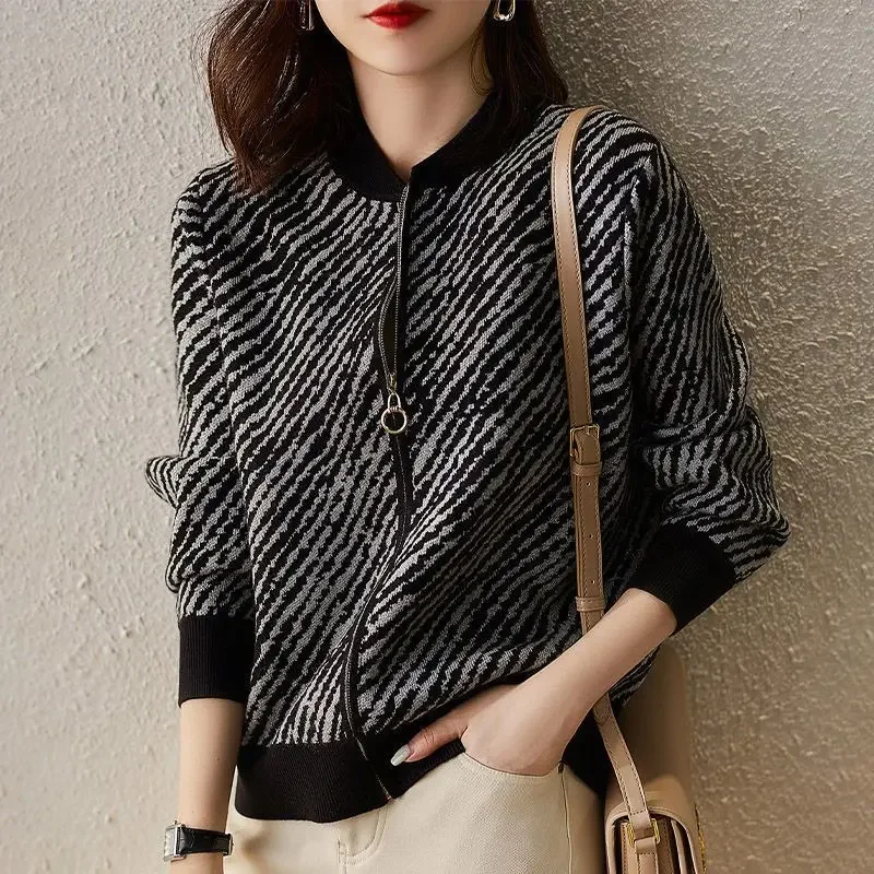 Кардиган для женщин полосатая верхняя одежда свободное пальто вязаный свитер