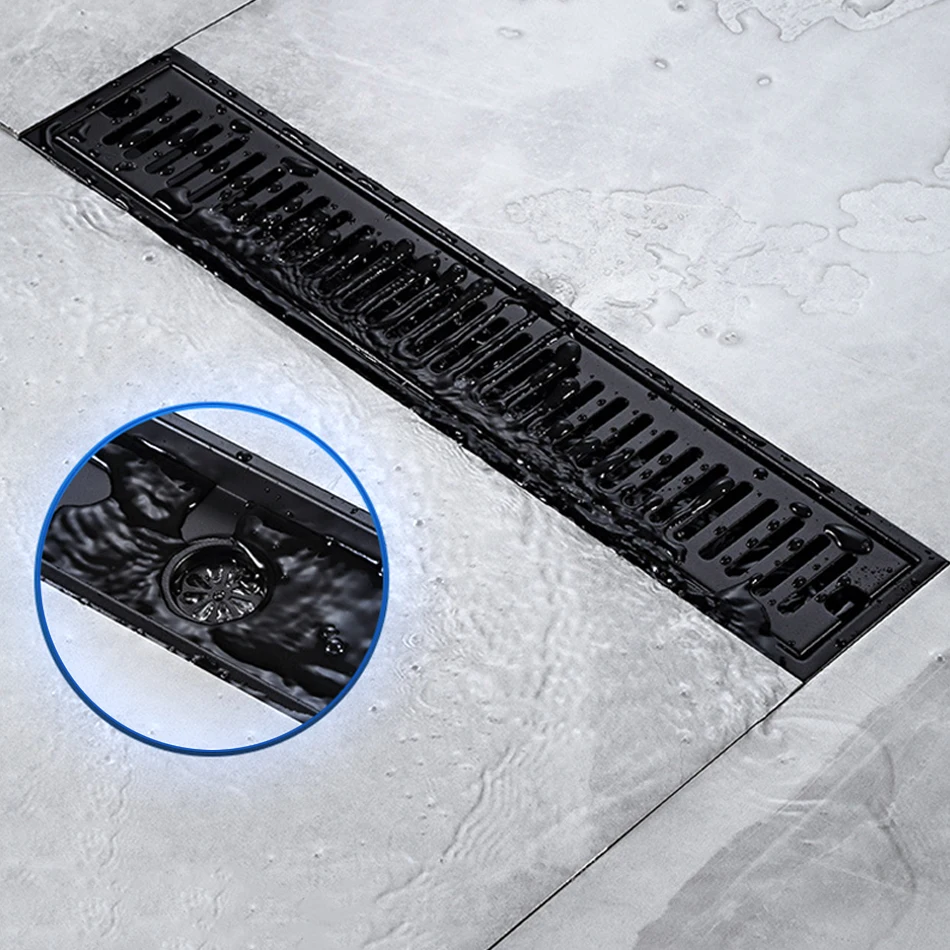 Дренажный пол матовый черный из нержавеющей стали 304 длинный линейный дренажный