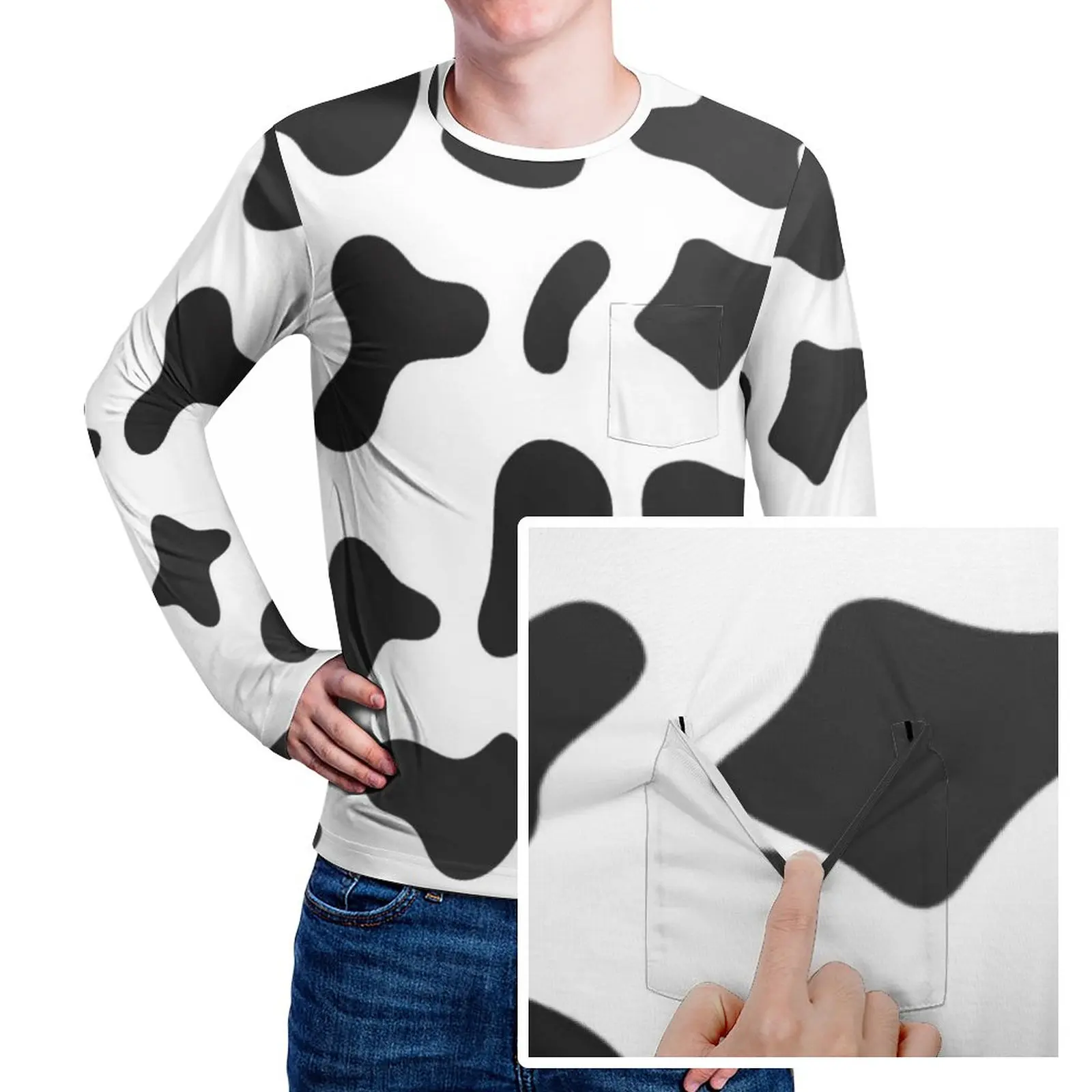 

Футболка с текстурой кожи коровы, модные футболки с черно-белыми пятнами, футболка с длинным рукавом, женский подарок на день рождения