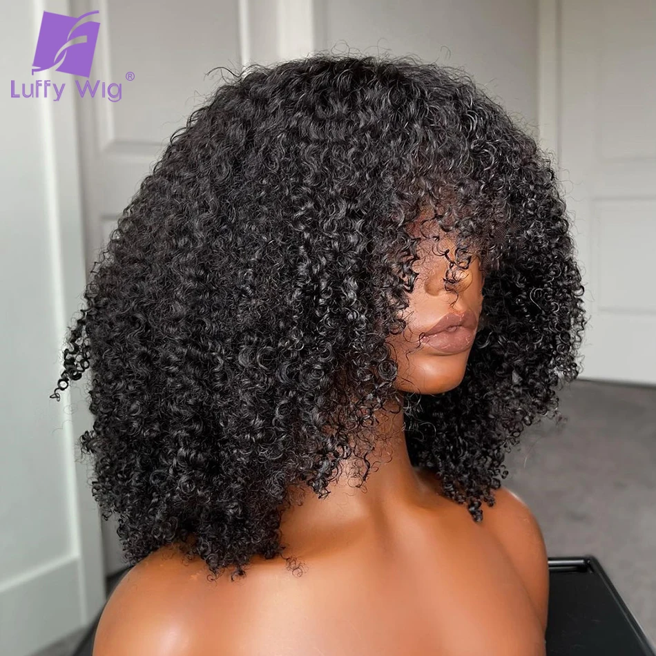 Парик из натуральных волос плотности 200 бесклеевой афро-кудрявый вьющийся парик