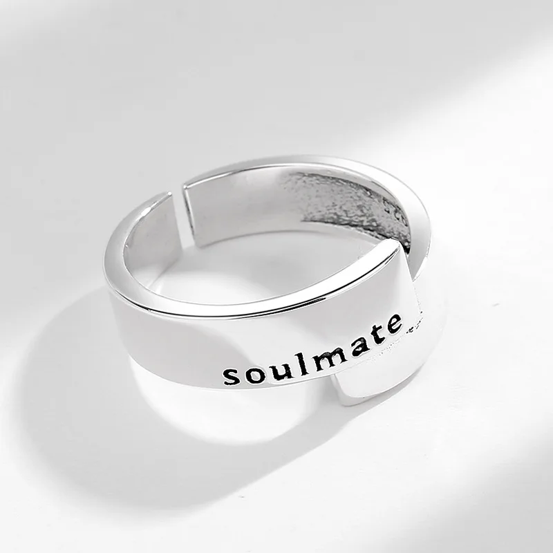 Фото Многослойное кольцо в стиле ретро Soul Mate для женщин, серебряное кольцо в стиле панк, готика, регулируемое открытое кольцо унисекс, ювелирные аксессуары, подарок для пар №2
