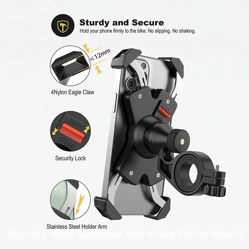 Cena Rowerowy Uchwyt Na Telefon Metal Motocykl Uchwyt Do Telefonu Na Kierownicę Skuter Zacisk Telefonu Dla 4.0-7.0 Cal Smartfon Z 360 Obrót