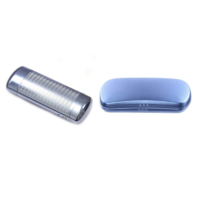 

2 Pcs Aluminum Glasses Case Hard Shell Spectacles Box For Small And Medium Frames, Silver & Blue