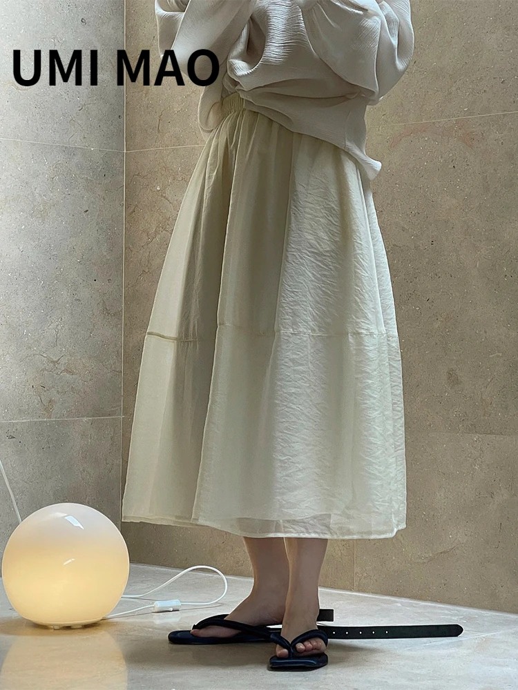 

UMI MAO High Waist Skirt Summer New Korean Three-dimensional Flower Bud Skirt Elastic Simple Stitching Casual Long Female Y2K