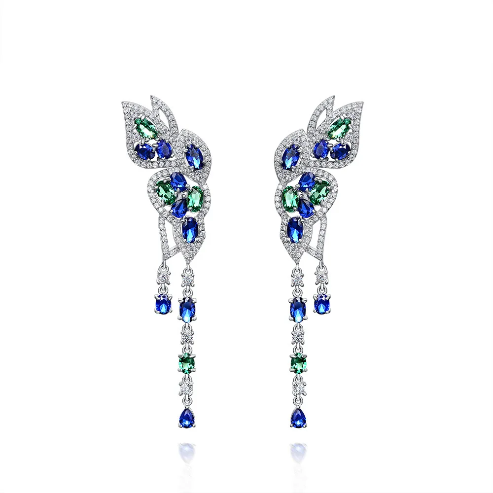 

Fashion Symmetrical butterfly Real 925 Sterling Silver Drop Earrings 8A Cubic Zirconia Stone Stud Earrings For Women