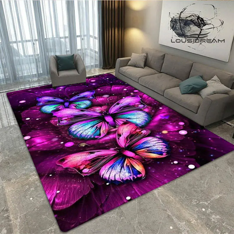 

3D Butterfly Flowers Carpet Children Play Carpet Living Room Bedroom Non-slip Carpet Photography Props Birthday Gift Carpet