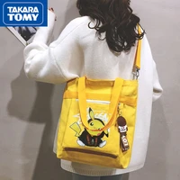 takara tomy cartoon pikachu student large capacity cartoon printed canvas bag boys and girls class oblique shoulder handbag