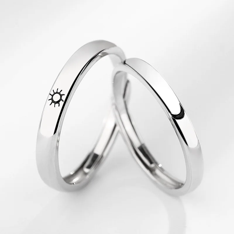 

2 Pcs/Pair Sun Moon Matching Couple Friendship Lover Open Adjustable Rings Set Minimalist Engagement Wedding Rings Lovers Kit