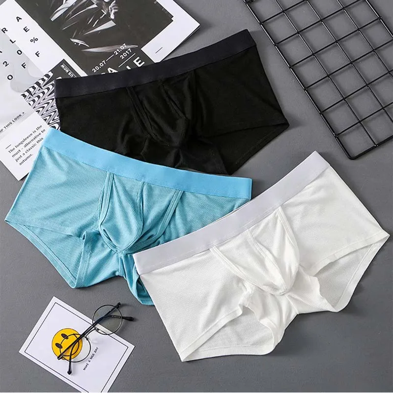 3 Pcs/bag Men's Panties Boxer Pants Large Space U Raised Large Pouch Boxer Shorts Skin-friendly Breathable Men's Underwear