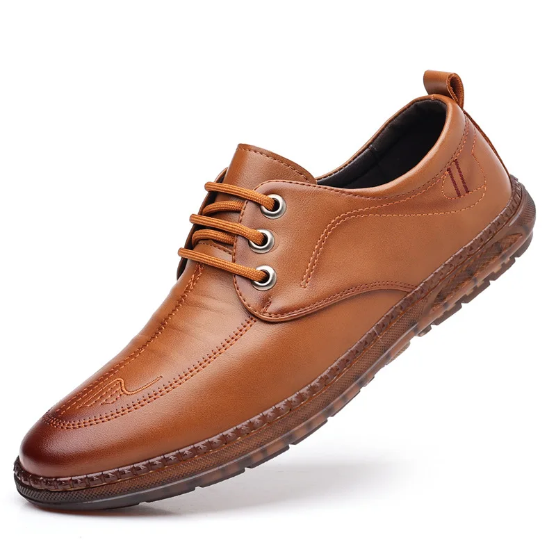 

2023 Newly Men's Leather Shoes Size 38-44 Britis Leather Office Shoes Man Casual Dress Shoes Flat Bottomed Loafers Driving Shoes