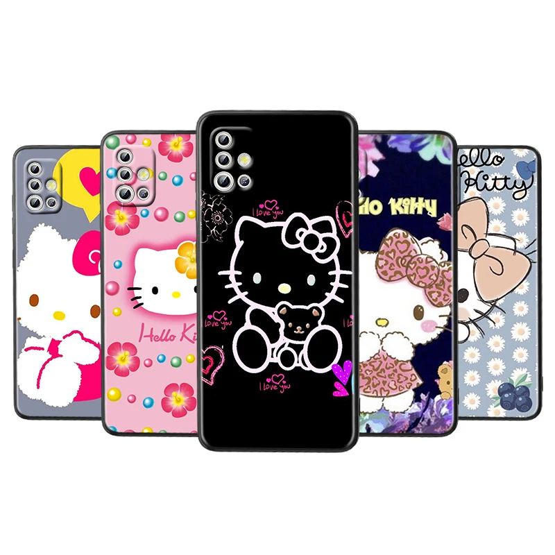 

Cartoon Girl Hello Kitty For Samsung Galaxy A72 A71 A52 A51 A73 A53 A32 A12 A21S Silicone Soft TPU Black Phone Case Cover Capa