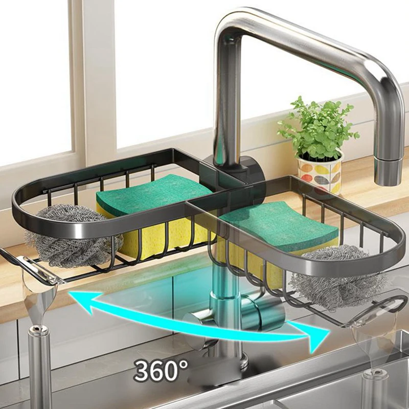 

Держатель губки для смесителя с крючком, стойка для посуды для кухни, органайзер для раковины или душа, полка для шампуня для ванной комнаты