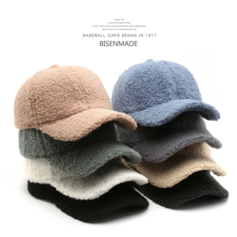 

Winter Hat Women Fashion Retro Solid Color Lamb Wool Curved Brim Baseball Cap Outdoor Sports Casual Warm Sun Peaked Cap