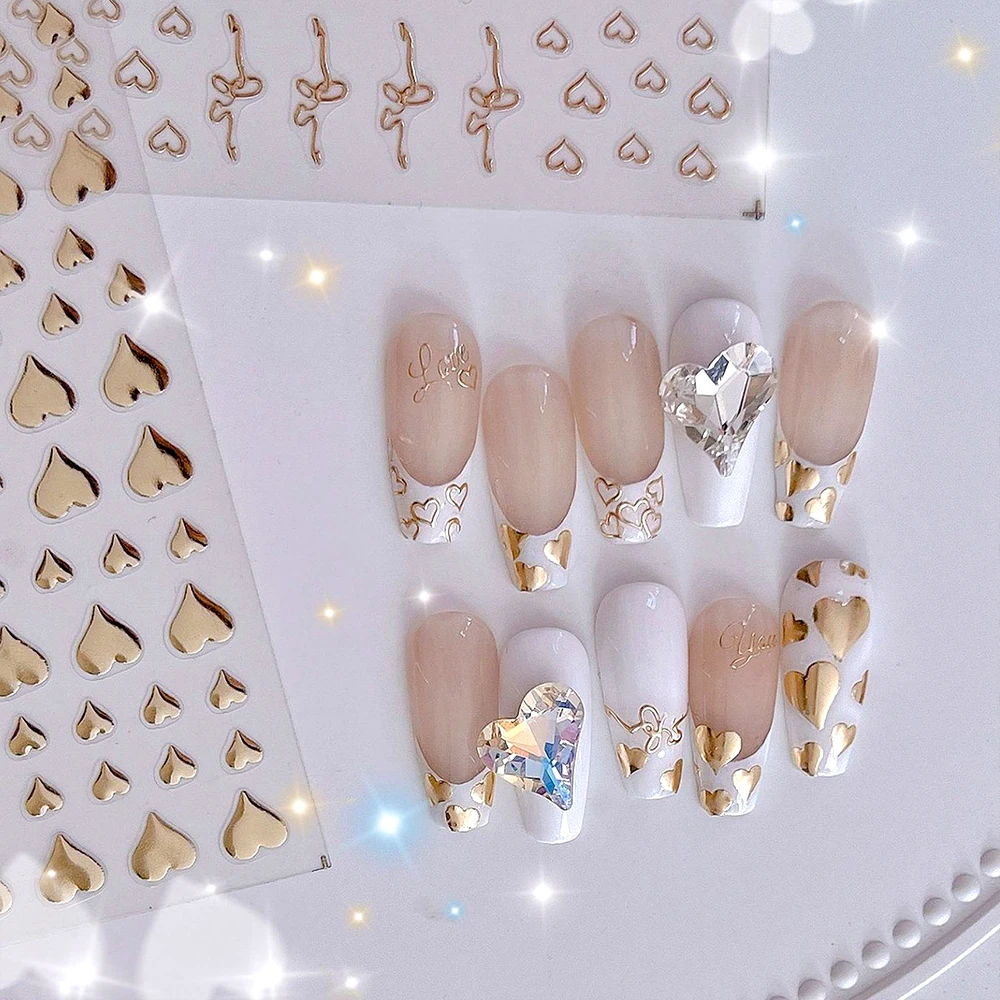 

DIY Golden Flower 5D Bronzing Love Heart Soft Embossed Relief Self Adhesive Nail Art Sticker 3D Nail Decorations Decal Wholesale