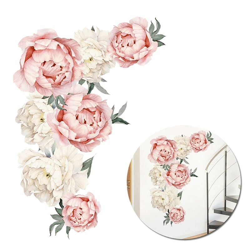 

1Pc Pink Peony Flower Blossom Wall Stickers Kids Art Baby Nursery Decor Mural Decal