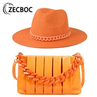 2022 summer straw hat for women luxury accessories large chain bag hat set ladies leather bag tote beach travel sunshade sun hat
